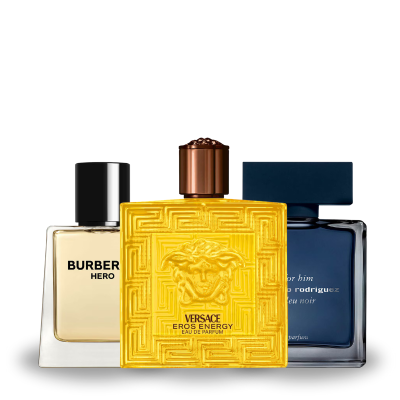 Combo de 3 Perfumes Burberry Hero, Versace Eros Energy e Narciso Rodriguez Bleu Noir 100ml
