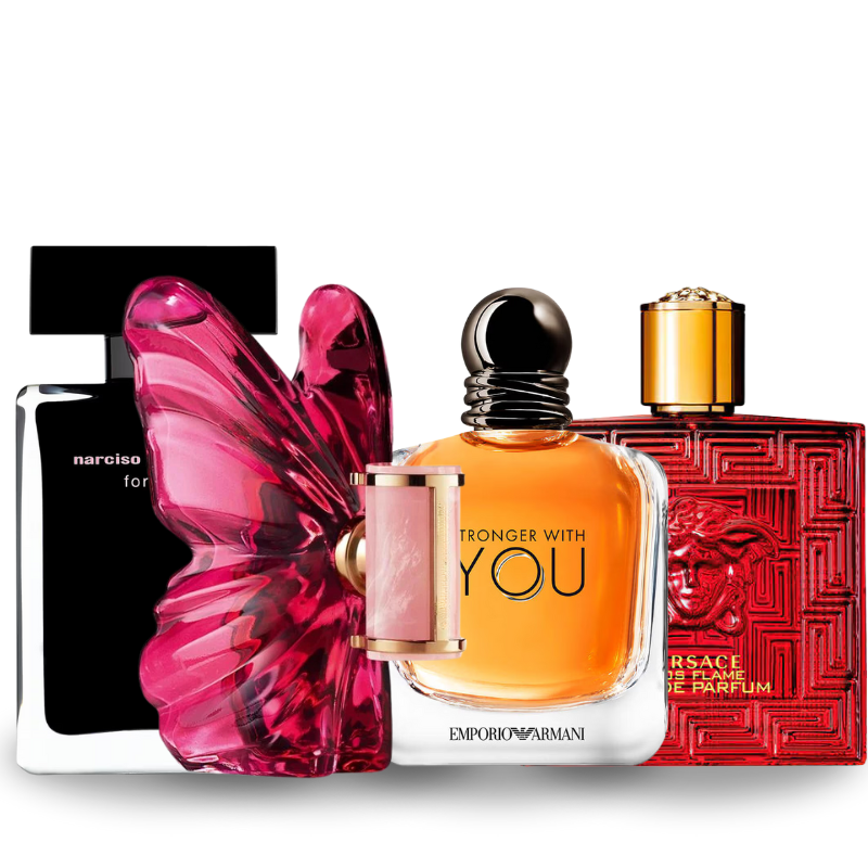 Especial Día de San Valentín Combo de 4 Perfumes Narciso Rodrigues, La Bomba, Stronger With You, Versace Eros Flame 100ml